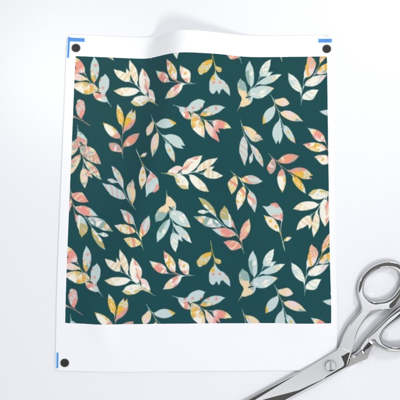 Abstract Botanical Blue Pink Yellow Small Scale Leaves Custom Printed Fabric by Spoonflower Various Fabrics by the Yard or Fat Quarter